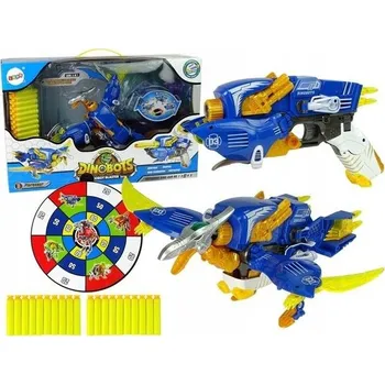 Dětská zbraň PISTOLE NA ŠIPKY DINOSAURUS 2V1 TRANSFORMACE TERČ MODRÁ