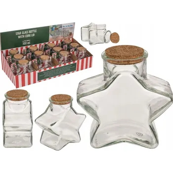 Sklenice Skleněná zavařovací sklenice ve tvaru hvězdy s korkovým uzávěrem 300 ml