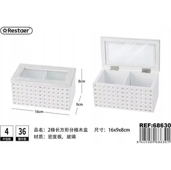 Úložný box Dřevěná Bedýnka s Prosklením a 2 Přihrádkami