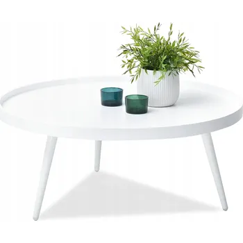 Konferenční stolek KONFERENČNÍ STOLEK DO OBÝVACÍHO POKOJE DESKA KULATÝ MDF NOHY Z KOVU LAVIN BÍLÝ 80
