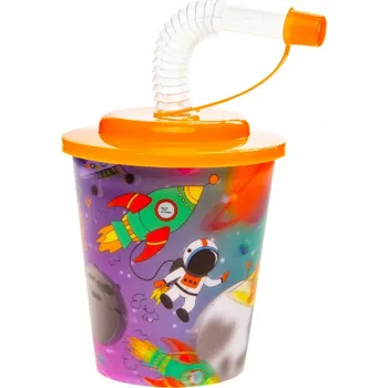 Plastový hrnek s brčkem a víčkem - motiv vesmír 3D