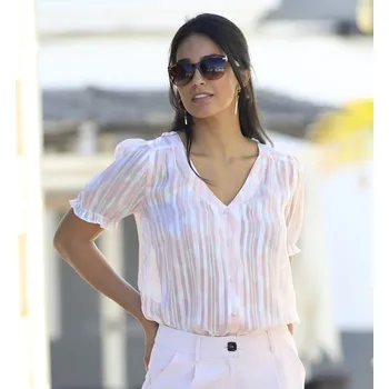 Dámská halenka Voálová halenka na knoflíčky s potiskem růžová pudrová/režná 42