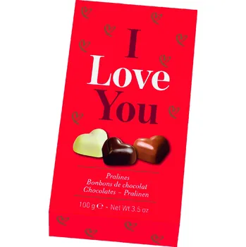 Belgické pralinky Hamlet - srdíčka I Love You, 100 G