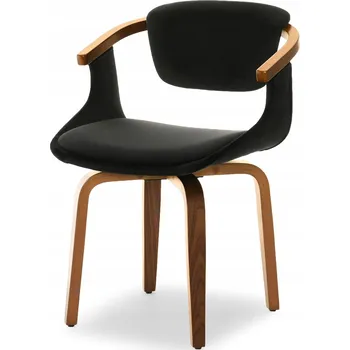 Jídelní židle Elegantní otočná židle do obývacího pokoje, ohýbané dřevo ořech, velur černá