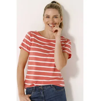 Dámské tričko Pruhované tričko s krátkými rukávy korálová/bílá 46/48