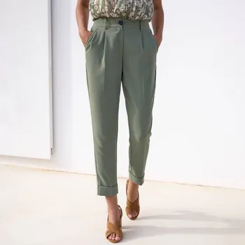 Dámské kalhoty Úzké splývavé 7/8 kalhoty khaki 50