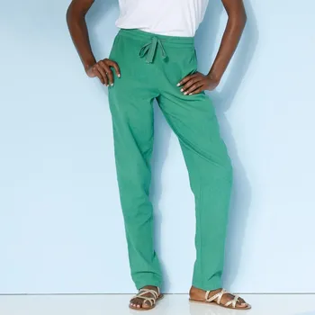 Dámské kalhoty Rovné vzdušné kalhoty, z bavlny a lnu mátová 50