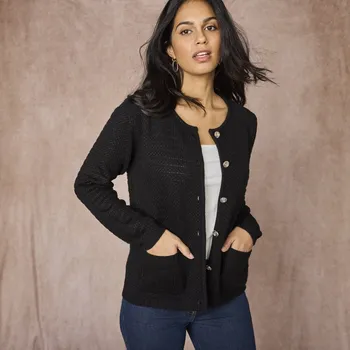 Dámská móda Propínací svetr z úpletu se vzorem černá 34/36