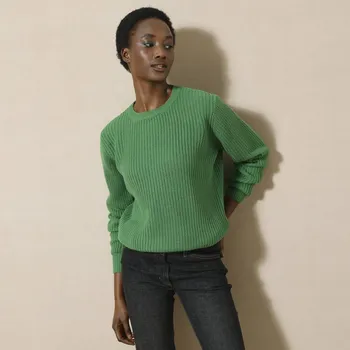 Dámský svetr Pulovr s kulatým výstřihem a hladkým vzorem zelená 54