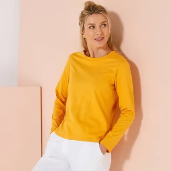 Jednobarevné tričko s dlouhými rukávy medová 38/40