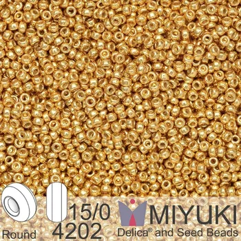 Korálek Korálky Miyuki Round 15/0. Barva 4202 Duracoat Galvanized Gold. Balení 5g.