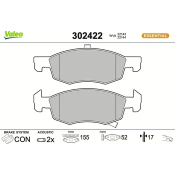 Brzdová destička Sada brzdových destiček, kotoučová brzda VALEO 302422