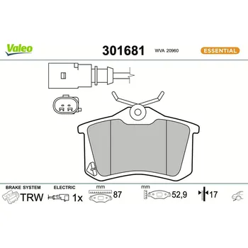 Brzdová destička Sada brzdových destiček, kotoučová brzda VALEO 301681