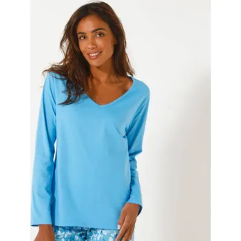 Dámské pyžamo Jednobarevné pyžamové tričko s dlouhými rukávy modrá 42/44