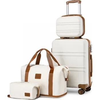 Módní doplněk KONO Sada 2 ABS kufrů s víkendovou a kosmetickou taškou - béžovo hnědá K1871-EA2212
