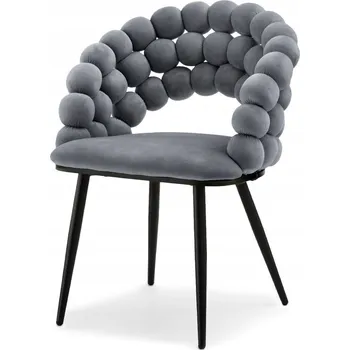 Jídelní židle MÓDNÍ ŽIDLE S KULIČKOVÝM OPĚRADLEM S BUBLINKAMI LUCY ŠEDÝ VELUR ČERNÉ NOHY