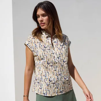 Dámská halenka Halenka s výstřihem na knoflíčky a potiskem režná/oříšková 40