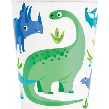 Party nádobí Papírové Kelímky s dinosaury, 8 kusů 266 ml, narozeninové