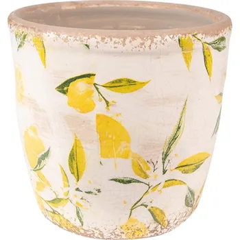 Obal na květináč Béžový keramický obal na květináč s citróny Rebekka S – 14x14 cm