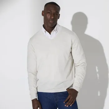 Pánský svetr Pulovr s výstřihem do V, 100% akryl světle šedý melír 97/106