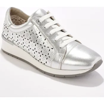 Dámská obuv Kožené ažurové tenisky, bílé stříbřitá 37