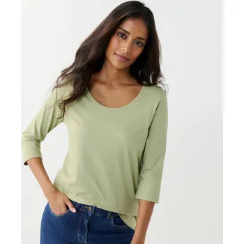 Dámské tričko Jednobarevné tričko s 3/4 rukávy a kulatým výstřihem světlá khaki 54