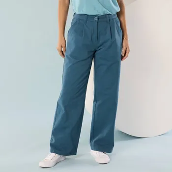 Dámské kalhoty Keprové široké kalhoty pro menší postavu tyrkysová 48