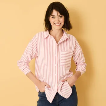 Dámská košile Oversize pruhovaná košile bílá/růžová 54