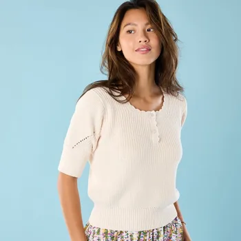 Dámská móda Úpletová halenka s rukávy k loktům, pro menší postavu režná 38/40