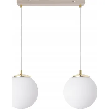 ZÁVĚSNÉ STROPNÍ SVÍTIDLO LUSTR DVOJITÝ BÍLÉ KOULE BÉŽOVÁ LIŠTA DO KUCHYNĚ