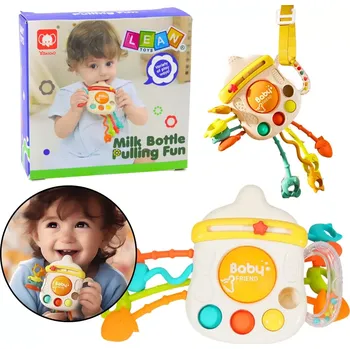 Sensorická hračka 3v1 s kousátkem a chrastítkem ve tvaru lahvičky