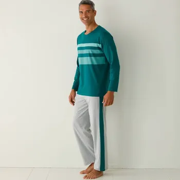 Pánské pyžamo Pyžamo s kalhotami a středovými pruhy zelená/šedá 97/106