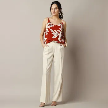 Dámské kalhoty Široké vzdušné kalhoty, příměs lnu přírodní 42