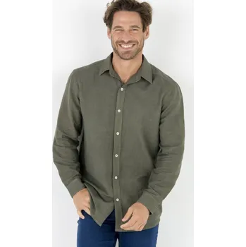 Dámská košile Propínací košile z bavlny-lnu, s dlouhými rukávy khaki 51/52