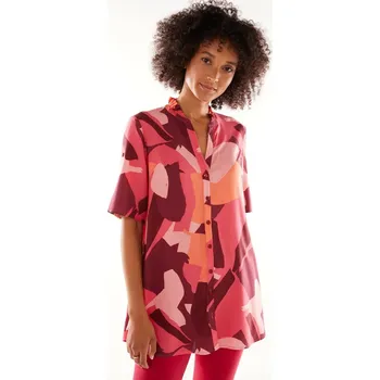 Dámské tričko Tunika na knoflíčky s tuniským výstřihem a grafickým potiskem malinová 48