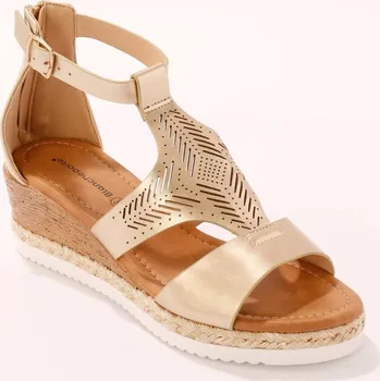 Dámské sandále Perforované sandály na lýkovém klínku zlatá 37