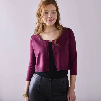 Dámská móda Úpletové bolerko na knoflíčky s 3/4 rukávy švestková 50