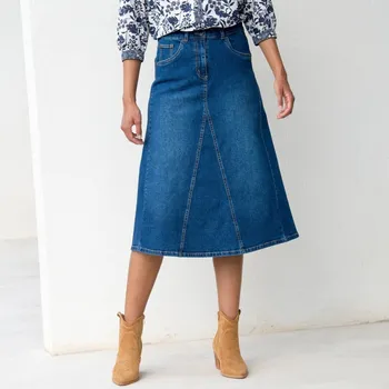 Dámská sukně Rozšířená džínová midi sukně sepraná modrá 38