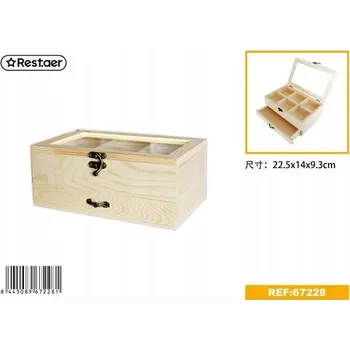 Úložný box Dřevěná Krabička s Proskleným Víkem a Přihrádkami