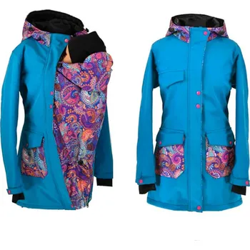 Těhotenská móda Softshellový nosící kabát s odepínacím beránkem 3v1 - petrolej/ornamenty Velikost: M