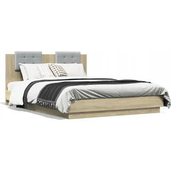 Postel Rám postele s čelem, dub sonoma, světle šedá, 203 x 153 x 84 cm