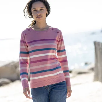 Dámský svetr Pruhovaný pulovr s ozdobnými knoflíky růžové dřevo/vícebarevná 52