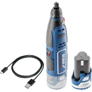 DEDRA aku mini bruska 12V/2Ah, 5000-25000 ot./min., příslušenství 47ks, kabel USB-C, DED7310T10