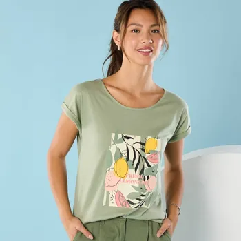 Dámské tričko Tričko s krátkými rukávy a potiskem, pro menší postavu lipová 50