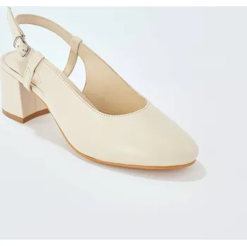Dámské lodičky Kožené lodičky s otevřenou patou, na podpatku krémová 36