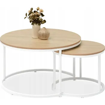 Konferenční stolek Konferenční stolek Mebel-Partner kulatý 80 x 80 x 48,5 cm bílý, dub sonoma
