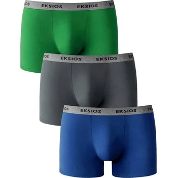 Boxerky Sada 3 prodloužených boxerek EKSIOS s pružným pasem šedá+modrá+zelená 77/84