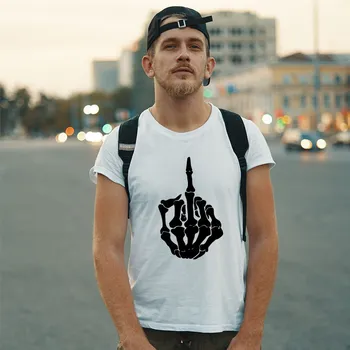 Pánské tričko Bílé tričko Skeleton Finger – rebel styl – Od Máry Velikost triček: L, Barva triček: Bílá