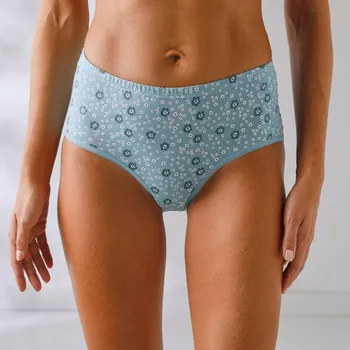 Dámské spodní prádlo Sada 7 bavlněných kalhotek maxi, jednobarevných a s květinovým potiskem zelená 46/48