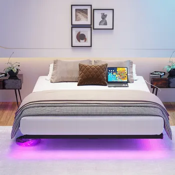 Postel Závěsné lůžko Jednolůžko Čalouněná postel LED 120x200 CM černá